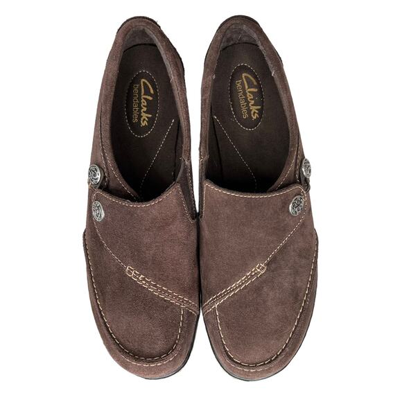 Clarks Bendables Brown Leather Suede Ashland Lane Slip-On Comfort Shoe Size 9M - Picture 3 of 9